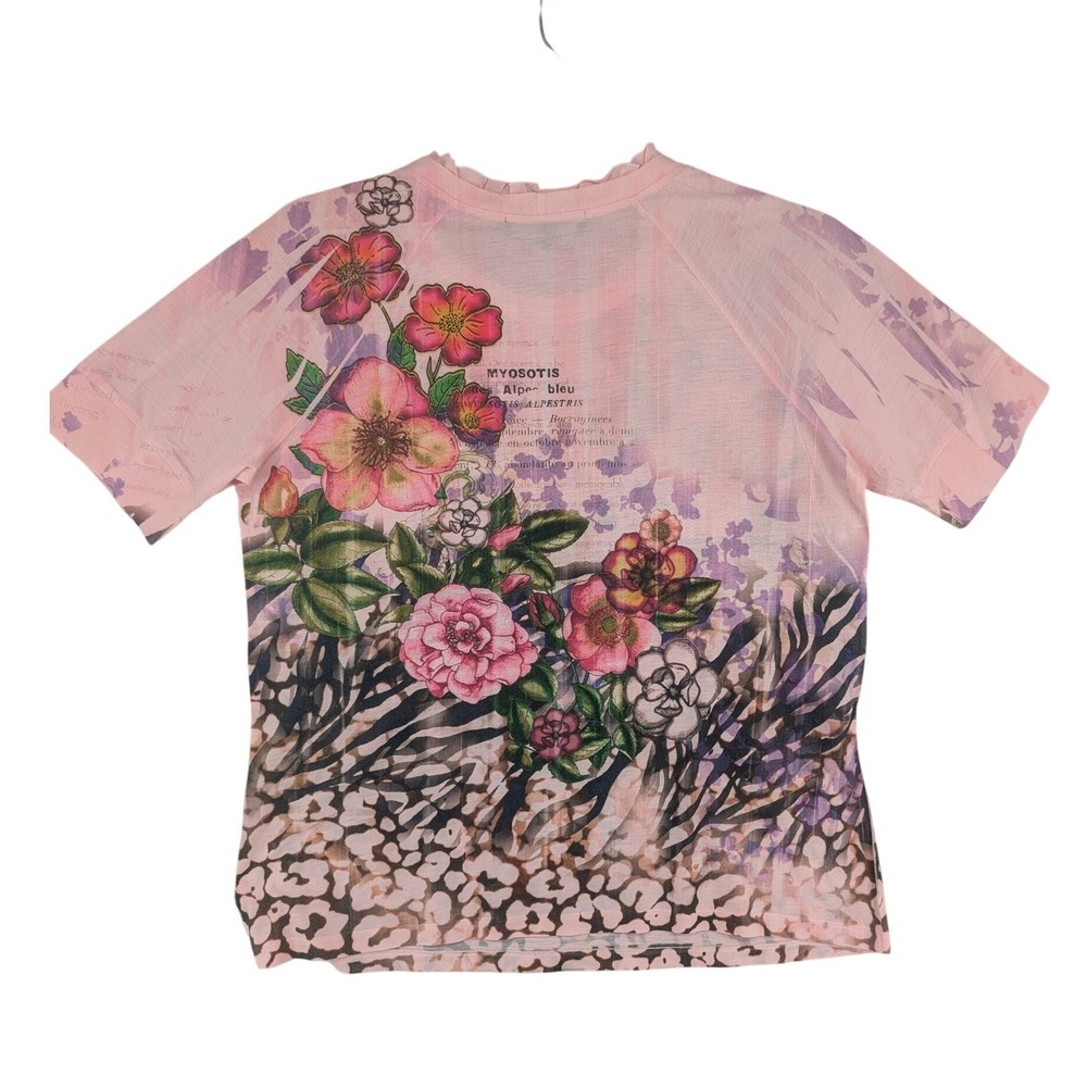 B.L.E.U. Womens Pink Mixed Print Floral Animal Rhinestone T-Shirt XL Y2K - Picture 2 of 9